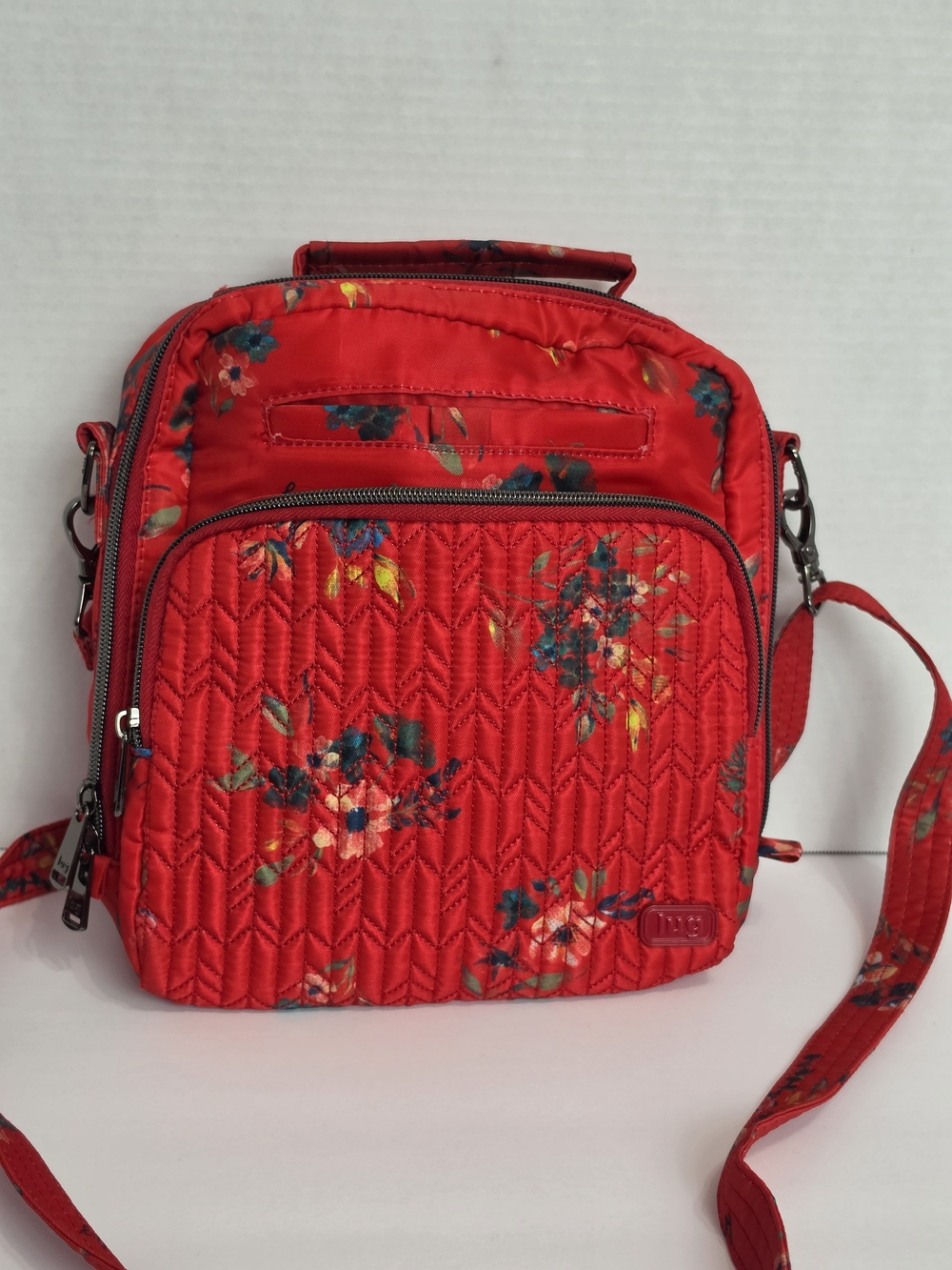 lug Red Quilted Floral Crossbody Bag